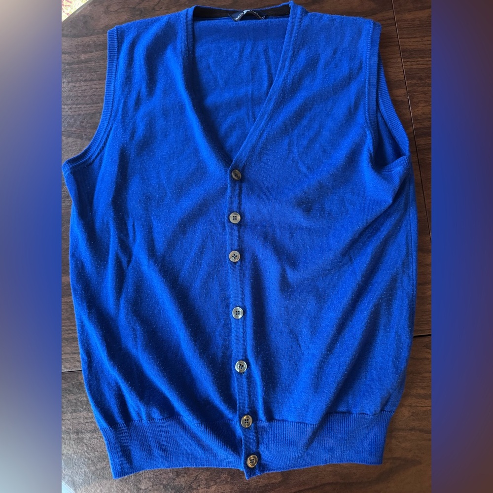 Eredi Pisano Merino Wool Royal Blue Button Up Sleeveless Cardigan Vest Size M
